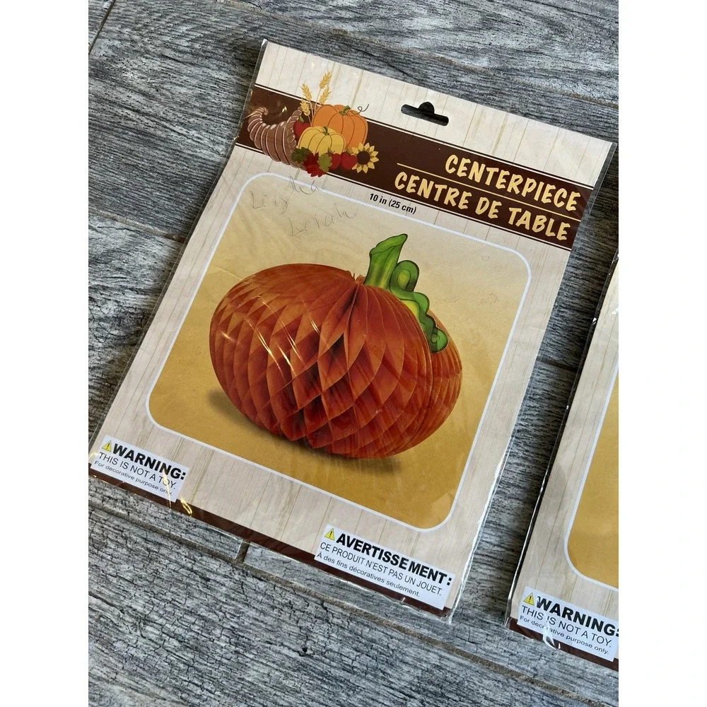 3D Halloween‎ Honeycomb Paper Pumpkin Tissue Lot of 2 Table Centerpiece 10
